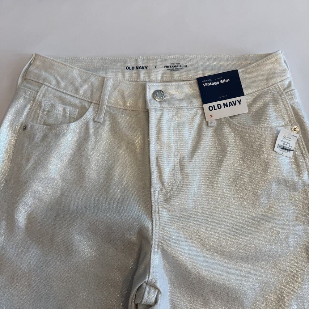 OLD NAVY Women’s High Rise Vintage Slim Silver Shimmer Jeans Size 2 (A0132) NWT - Picture 4 of 10